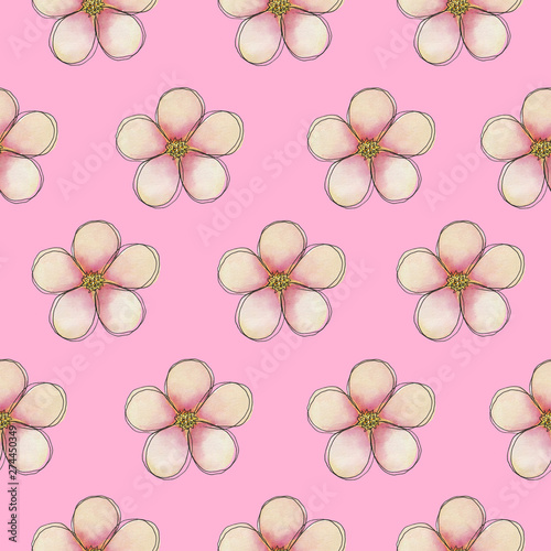 watercolor simple flowers seamless pattern