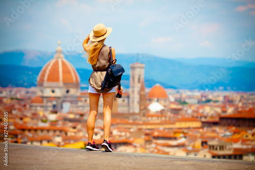 Canvas Print Rome Europe Italia travel summer tourism holiday vacation background -young  gir