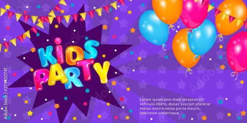 Kids party - purple invitation banner design with fun font