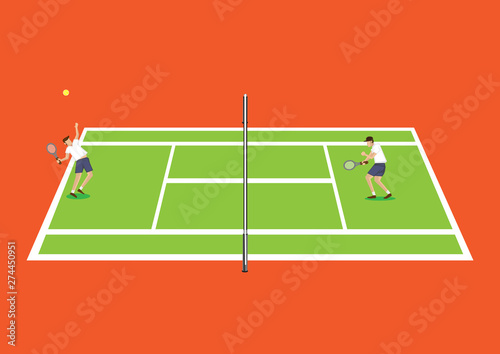 Tennis Sport in Tennis Court Top View Vector Illustration © UncleFredDesign
