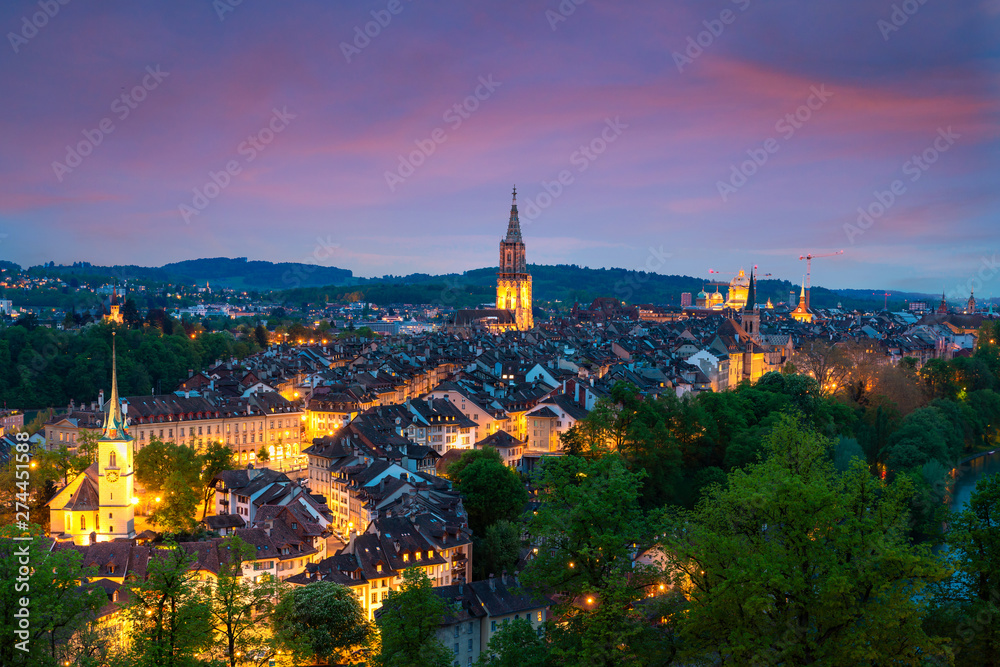 City of Bern skyline with a dramatic sky in Bern, Switzerland