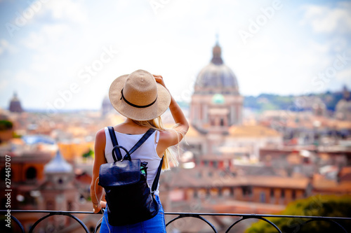 Fotografia, Obraz Rome Europe Italia travel summer tourism holiday vacation background -young smil