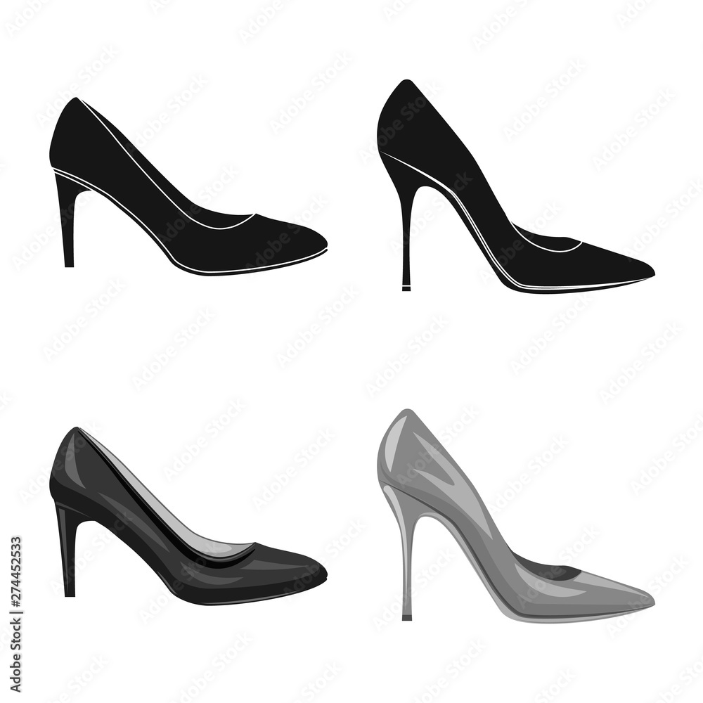 Isolated object of footwear and woman sign. Set of footwear and foot vector icon for stock. Isolated object of footwear and woman sign. Set of footwear and foot vector icon for stock.