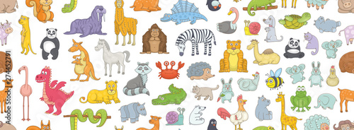 Seamless Pattern with different animals. isolated on white background