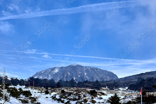 A view of southern wall of the Baekrookdam at Mt.Hanlla during winter in Jeju island, South Korea. photo