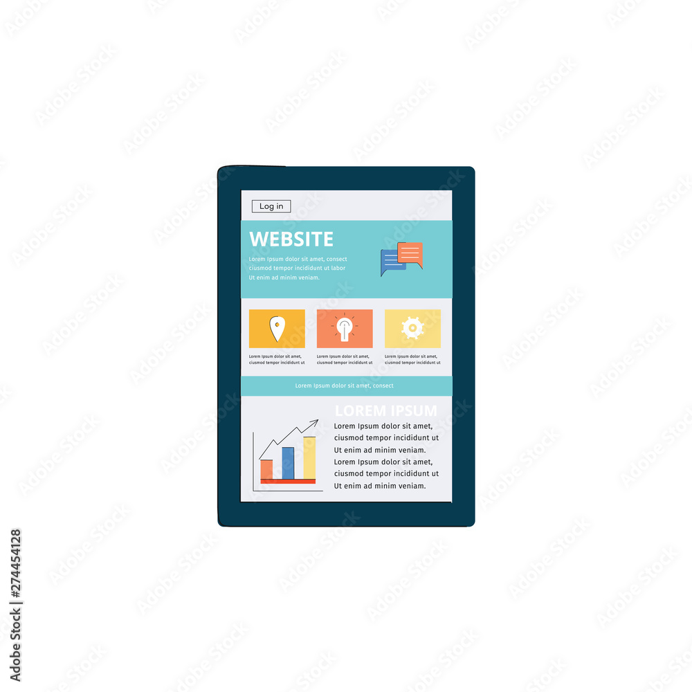 Website interface on modern tablet, internet web page layout seen on digital mobile device screen Website interface on modern tablet, internet web page layout seen on digital mobile device screen