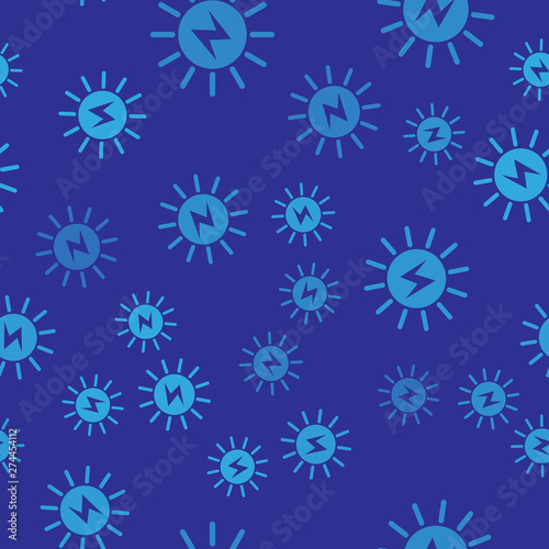 Blue Solar energy panel icon isolated seamless pattern on blue background. Vector Illustration