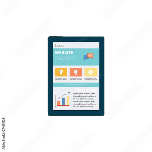 Website interface on modern tablet, internet web page layout seen on digital mobile device screen