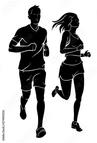 Couple Jogging, Isolated Vector