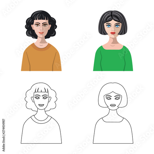 Vector illustration of hairstyle and profession icon. Set of hairstyle and character stock symbol for web.
