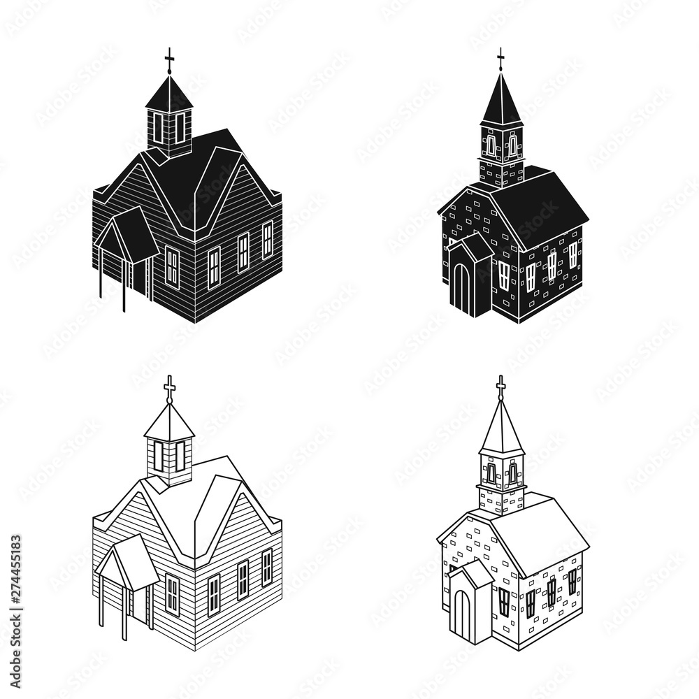 Isolated object of temple and historic icon. Set of temple and faith stock vector illustration.