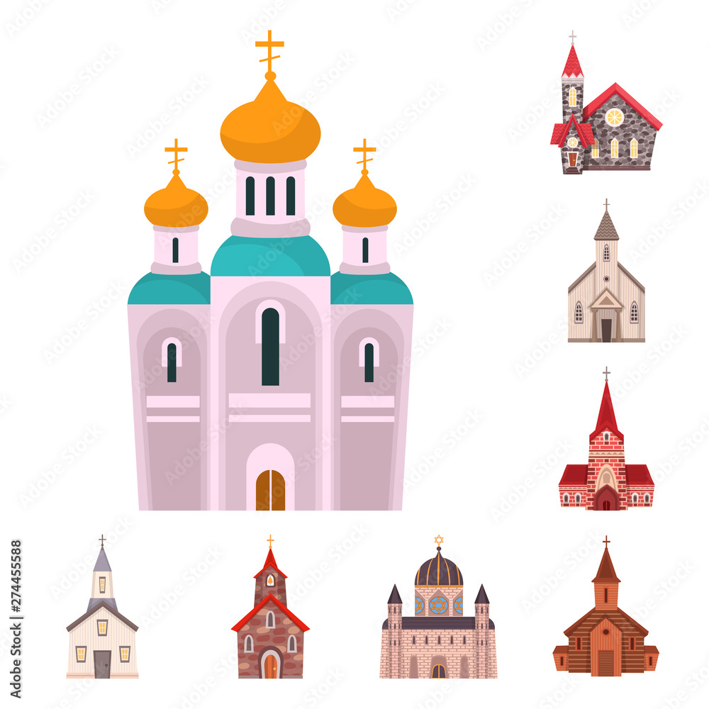 Isolated object of religion and building symbol. Set of religion and faith stock vector illustration.