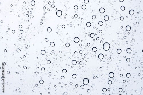 sky view through car window with rain drops.