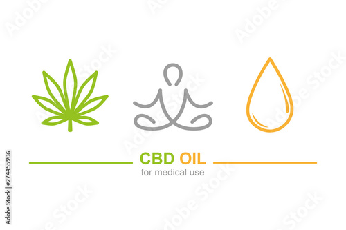 cbd oil for medical use concept with cannabis leaf yoga and oil drop vector illustration EPS10