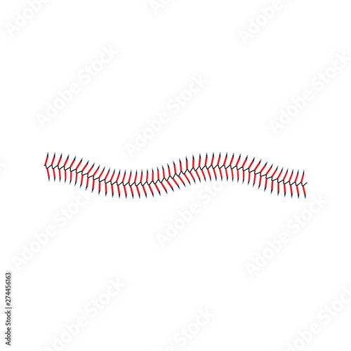 Line of red stitches or lace of the game ball vector illustration isolated on white.