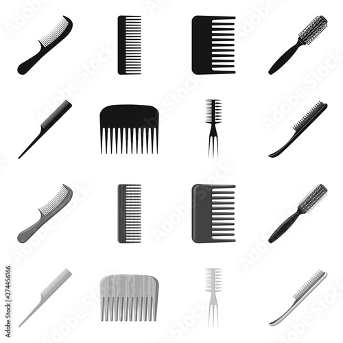 Vector illustration of brush and hair icon. Set of brush and hairbrush stock vector illustration.