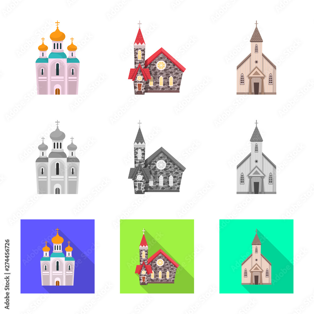 Isolated object of cult and temple sign. Set of cult and parish vector icon for stock.