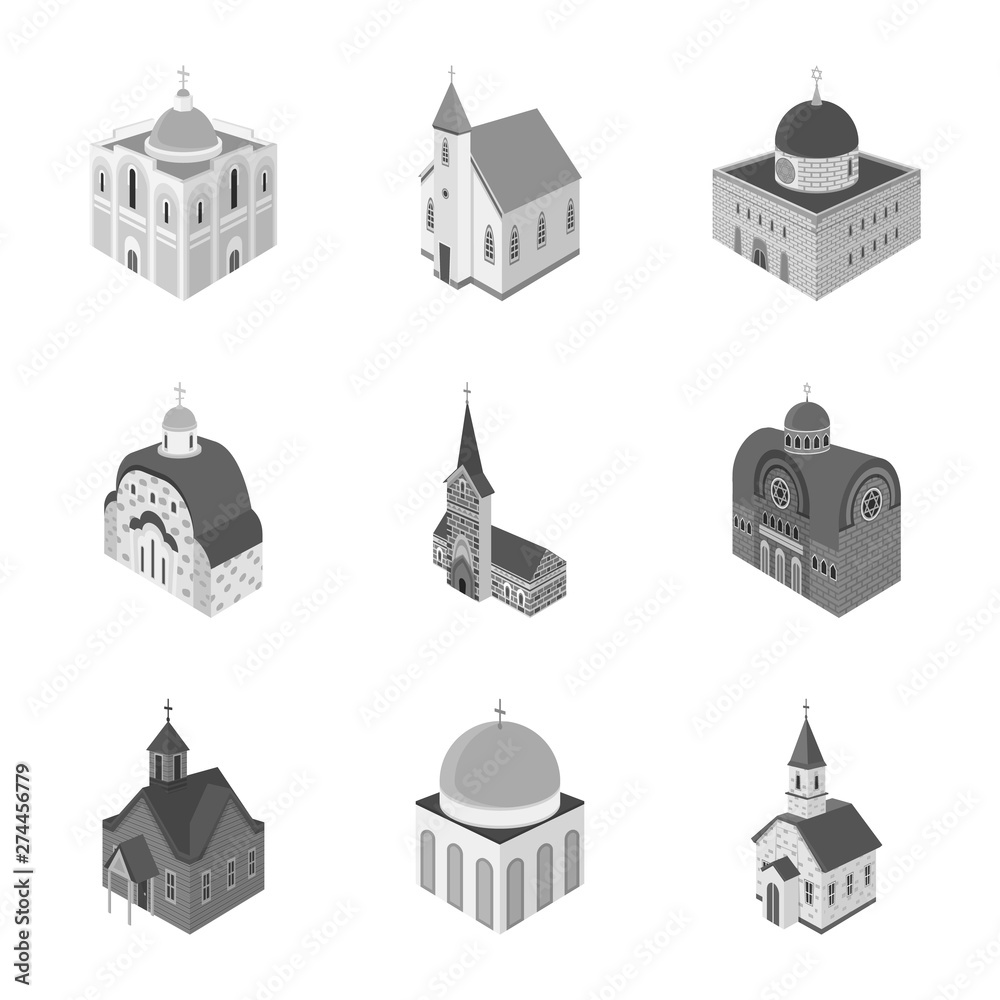 Vector design of landmark and clergy sign. Collection of landmark and religion stock vector illustration.
