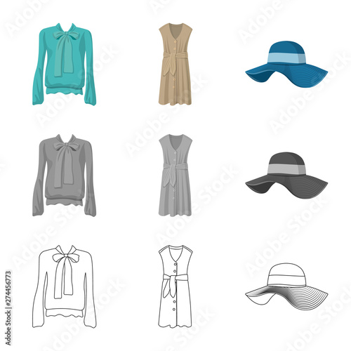 Vector design of woman and clothing sign. Collection of woman and wear stock symbol for web.