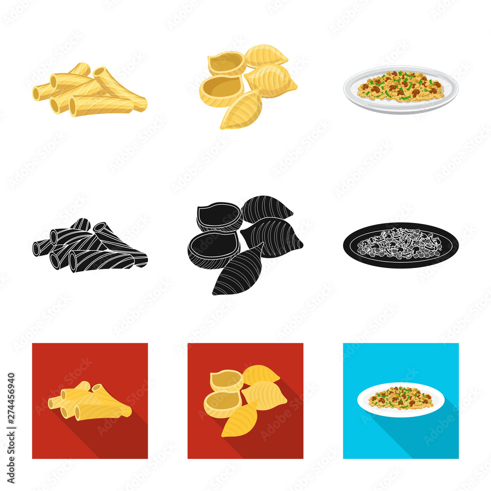 Vector design of pasta and carbohydrate symbol. Collection of pasta and macaroni vector icon for stock.