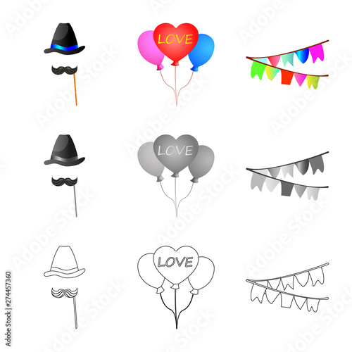 Vector illustration of party and birthday logo. Collection of party and celebration stock symbol for web.