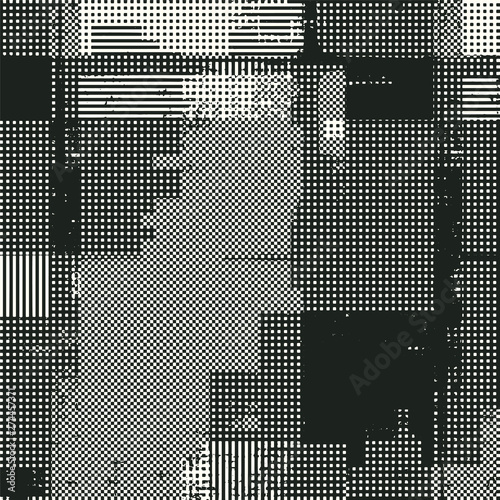 Abstract grunge vector background. Monochrome squared composition of irregular overlapping graphic elements.