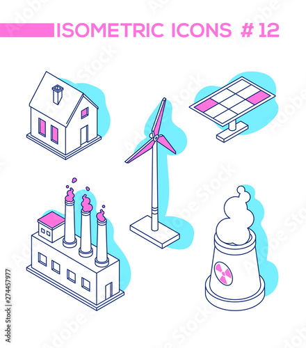 Ecology concept - line design style isometric objects