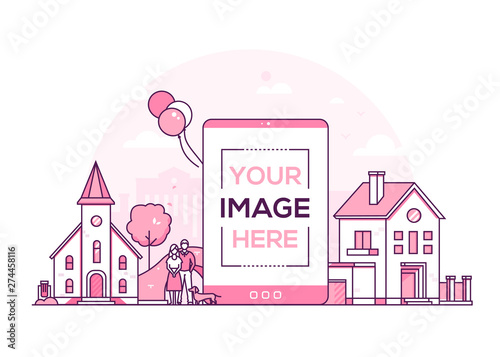 Town - modern line design style vector illustration