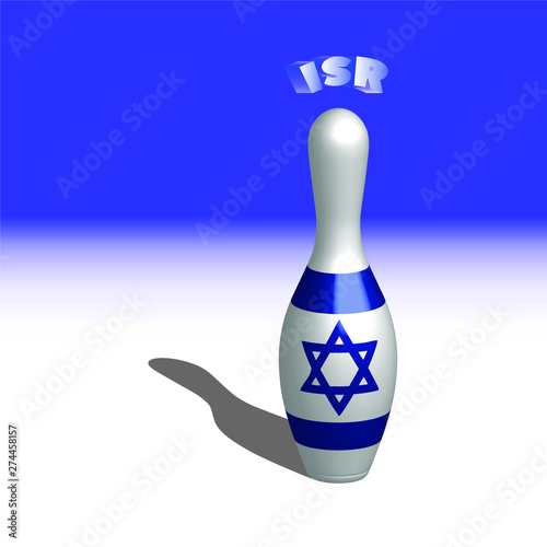Bowling skittle the flag of Israel on a blue white background