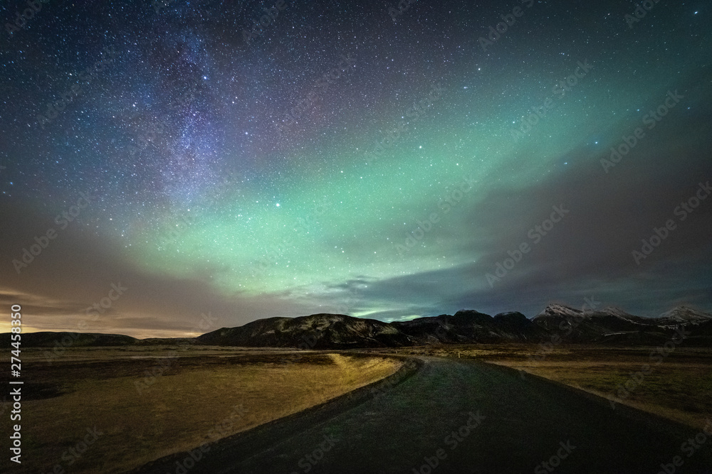 Aurora in Iceland in November show lights northern road