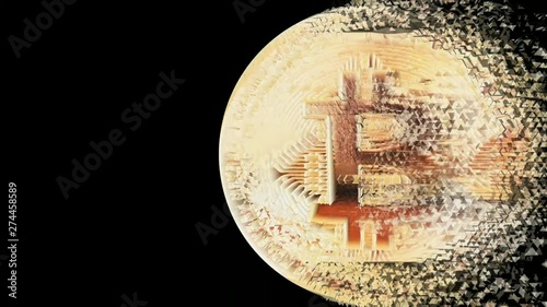 Shattered / Broken Bitcoin, The Symbol of Digital Currency or Virtual Money Is Ending.  Isolated on Dark Background.