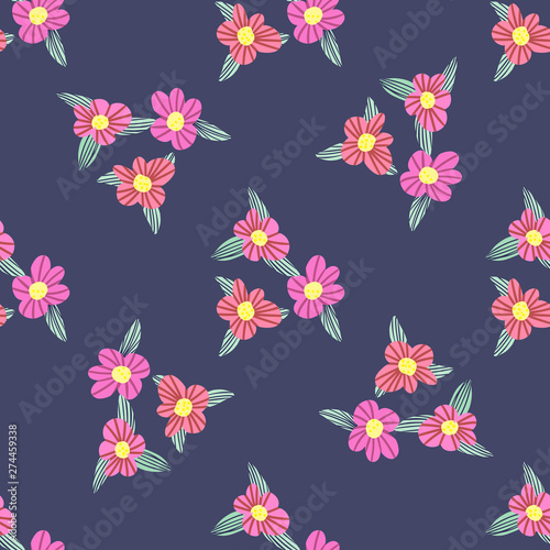Different fantasy flowers are the seamless pattern in abstract style on a colorful background. Vector floral background. Summer background. Design illustration vector. Vector spring template.