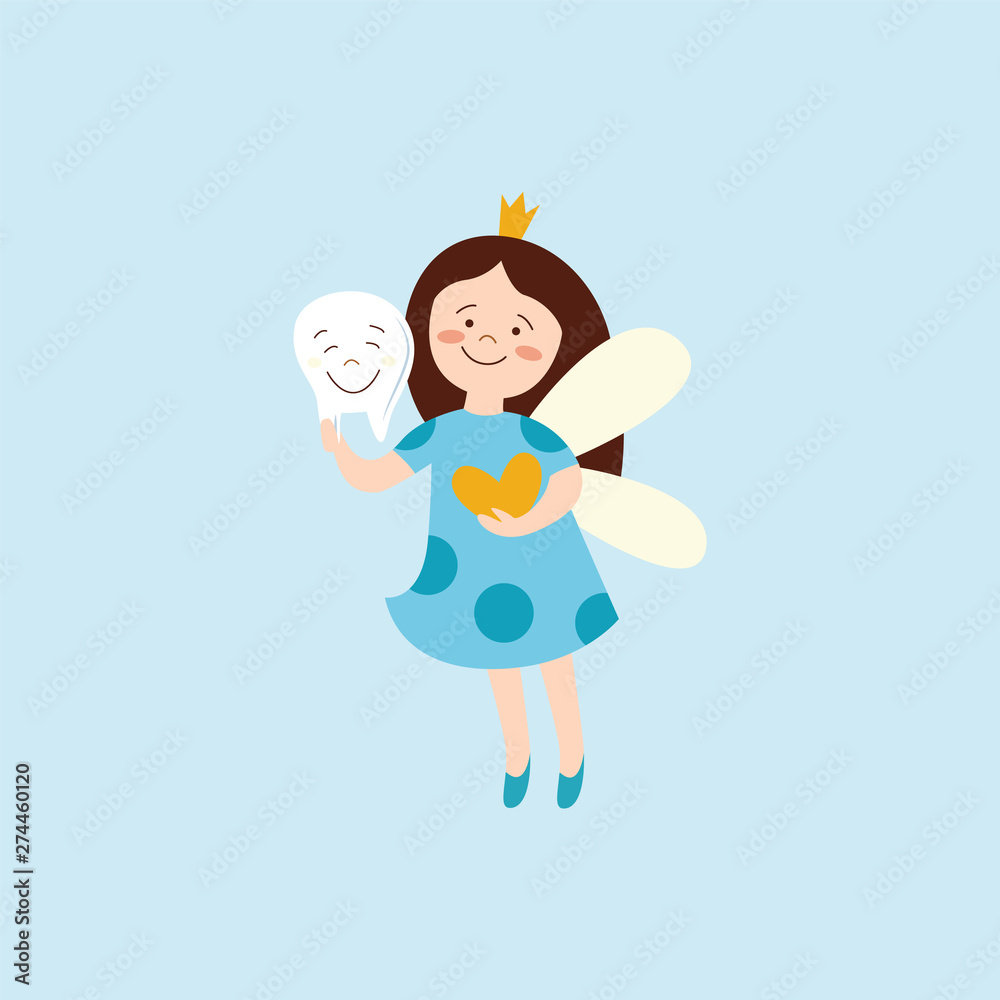 Cute tooth fairy beautiful magic creator flat cartoon illustration ...