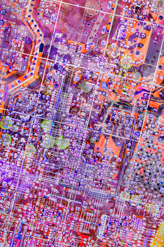 Computer Microcircuit Motherboard Detail Multiplied Multicolored Background