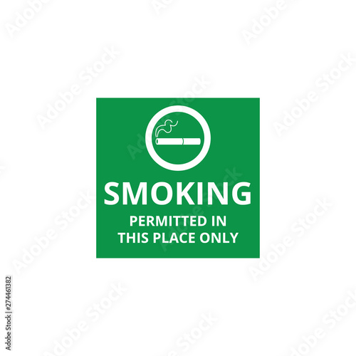 Smoking permitted in this place only - green icon with cigarette symbol for smoke area