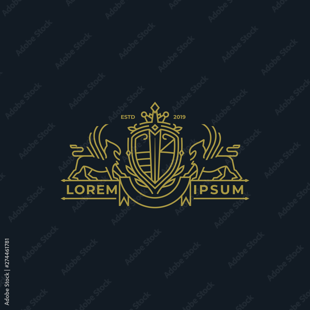 Vector linear heraldry symbols - coat of arms in mono line style for logo designer Vector linear heraldry symbols - coat of arms in mono line style for logo designer