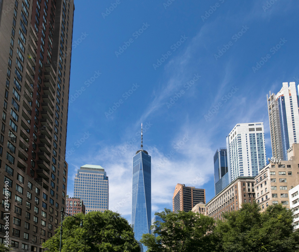 View of downtown Manhattan, New York City as seen from Battery Park.