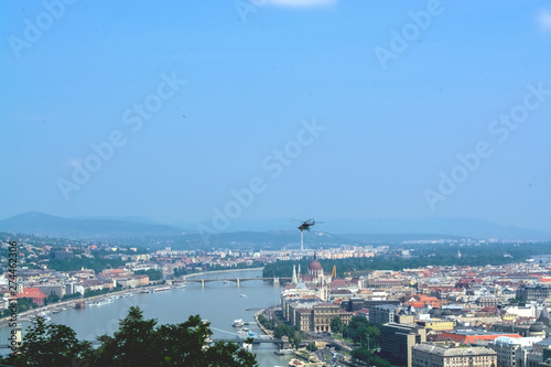 12.06.2019. Budapest  Hungary. Beautiful view of  historical part of the city  of old buildings and sights  river and coast  of transport.