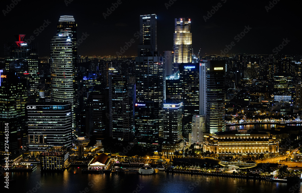 Night cityscape of Singapore. Skyscrapers at night. Business part of Singapore city at night.