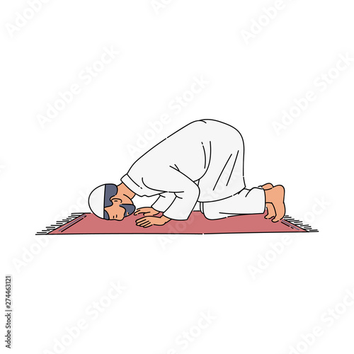 Religious muslim man praying vector illustration in the sketch style isolated.