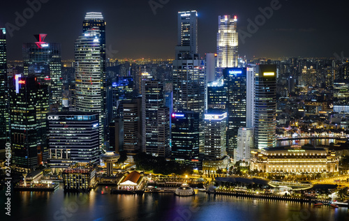 Night cityscape of Singapore. Skyscrapers at night. Business part of Singapore city at night.