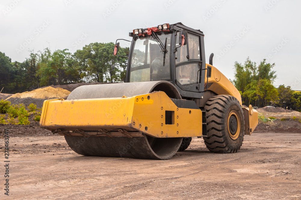 Large compactors are paving roads on loess roads Large compactors are paving roads on loess roads