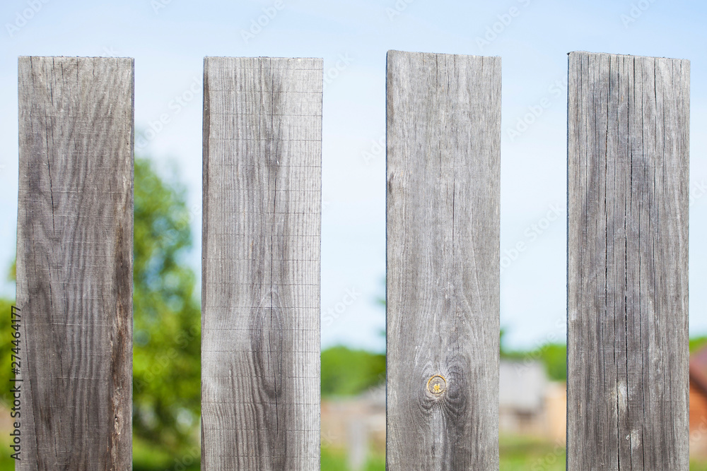 Wooden fence on the background of the garden