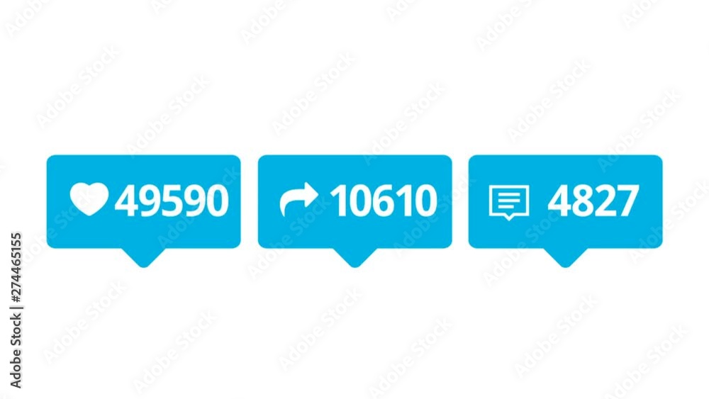 Like, Share and Comments colorful icons with increasing counting of ...