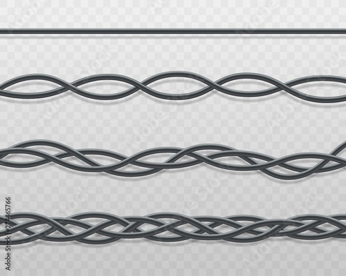 Electric cable or cord twisted border 3d realistic vector illustration isolated.