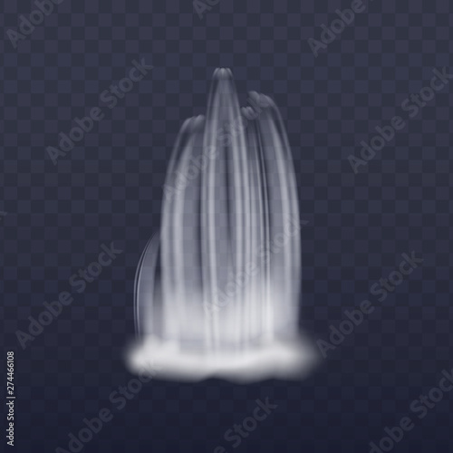Realistic waterfall cascading stream vector illustration isolated on transparent.