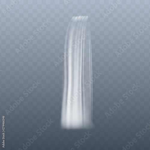 Thin vertical waterfall stream in motion, realistic effect of water flowing down