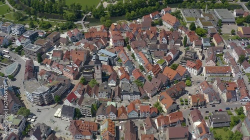 Aerial of Nagold, Germany in the Black Forest.  Camera rotates slowly left over the center of the city. photo