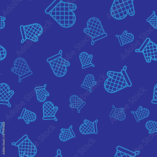 Blue Oven glove icon isolated seamless pattern on blue background. Kitchen potholder sign. Cooking glove. Vector Illustration