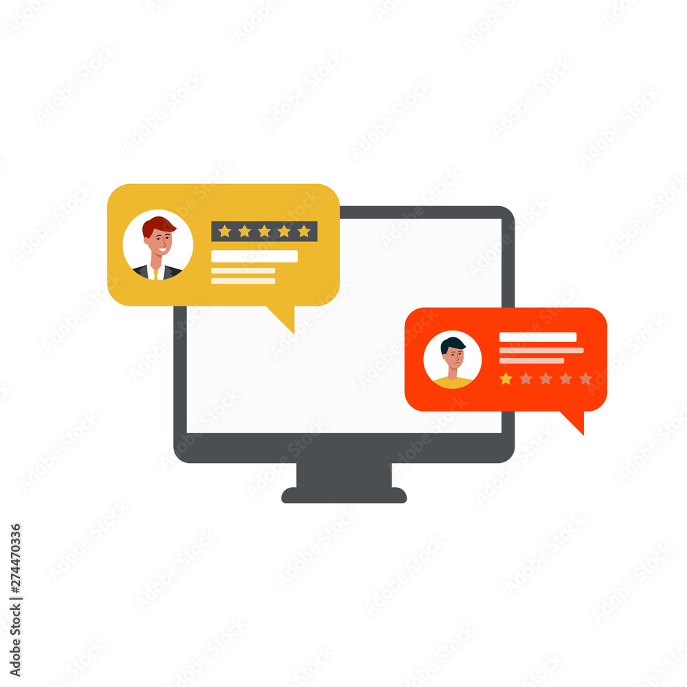 Customer feedback and review with speech bubbles flat vector illustration isolated. Customer feedback and review with speech bubbles flat vector illustration isolated.